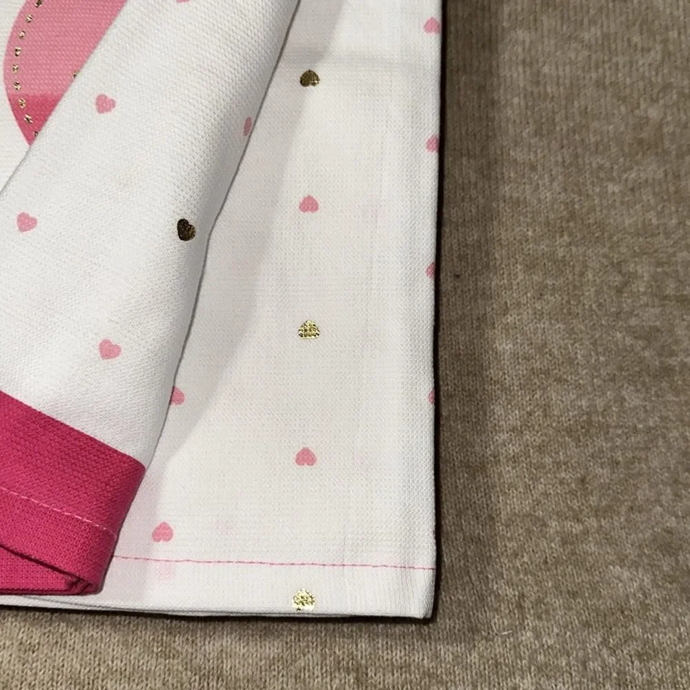 CR Valentine’s Day Pink White Metallic Gold Cotton Tea Kitchen Towels 3 Pack